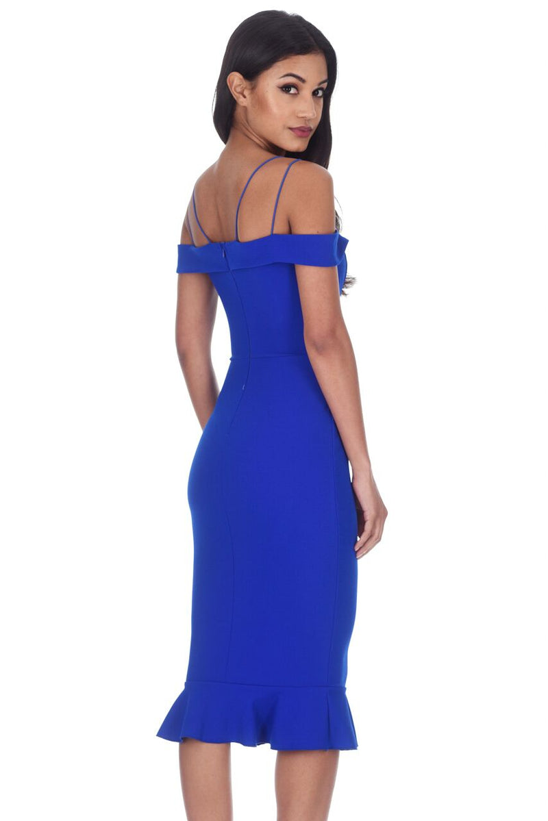 Blue Off The Shoulder Strappy Fishtail Dress