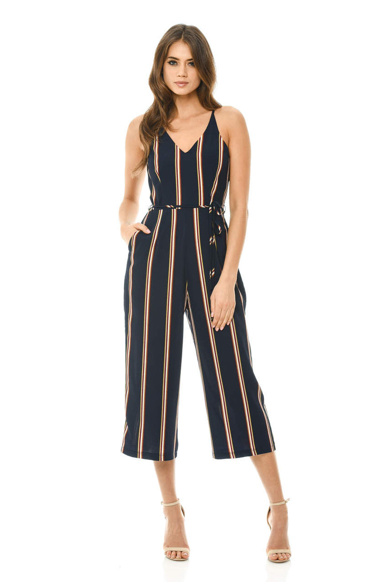 Navy Striped Culotte Jumpsuit