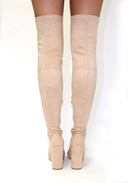 Nude Knee High Peep Toe Suede Heels