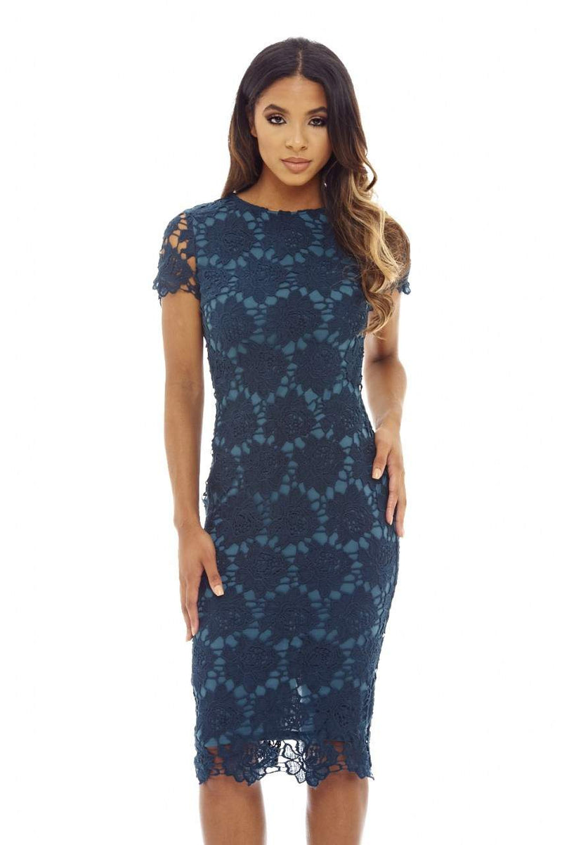Teal Crochet Overlay Midi Dress – AX Paris