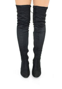 Black Thigh High Boots with Chunky Heel