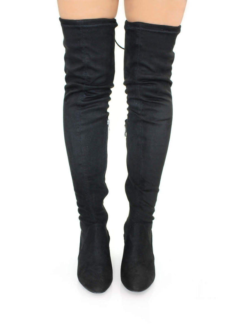 Black Thigh High Boots with Chunky Heel AX Paris