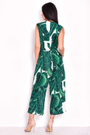 Tropical Print Jumpsuit With V-Neckline