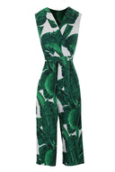 Tropical Print Jumpsuit With V-Neckline