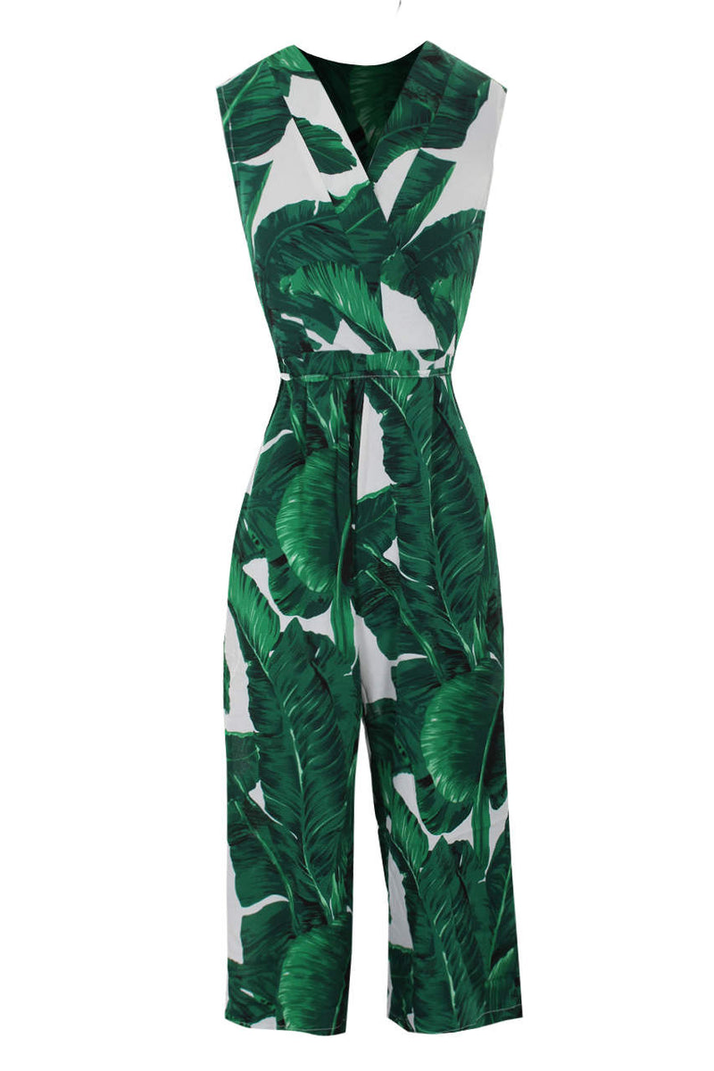 Tropical Print Jumpsuit With V-Neckline