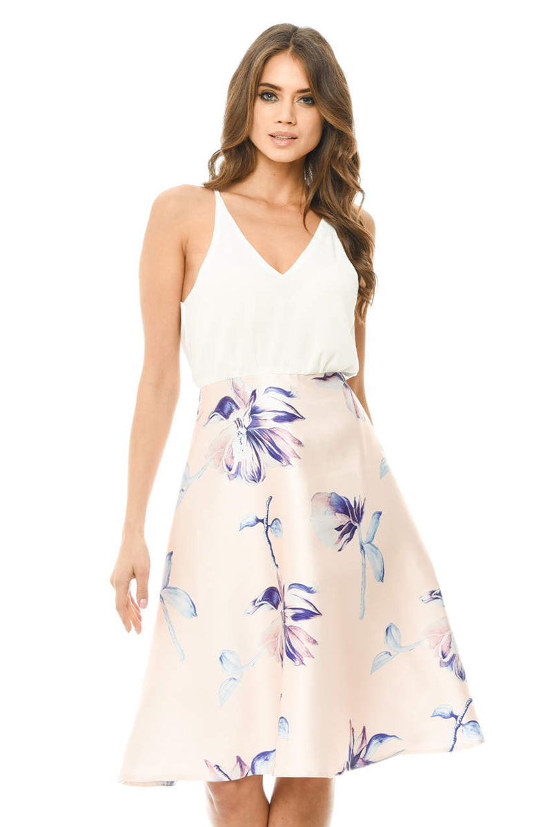 Pink 2 in 1 Printed Skirt Midi Dress