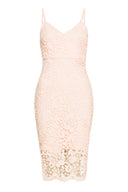 Pink Crochet Midi Dress With Spaghetti Straps