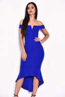 Blue Bardot Fishtail Midi Dress