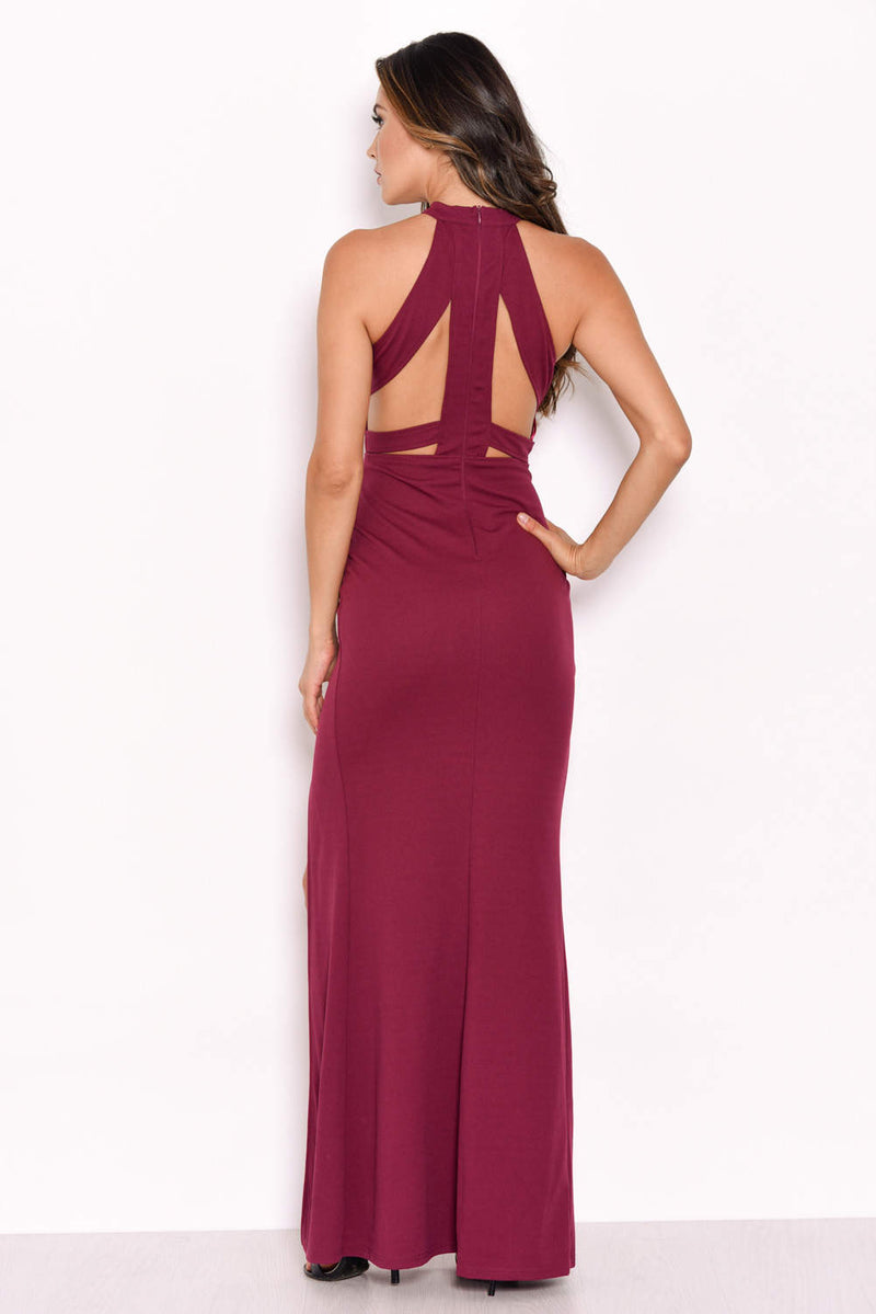 Plum Mesh Detailing Maxi Dress