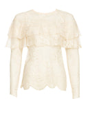 Champagne Long Sleeved Lace Frill Top