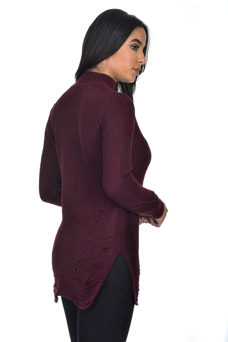 Wine Choker Ladder Cable Knit Jumper