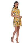 Yellow Floral Print Frill Detail Mini Dress