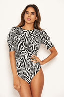 Zebra Printed Puff Sleeve Bodysuit